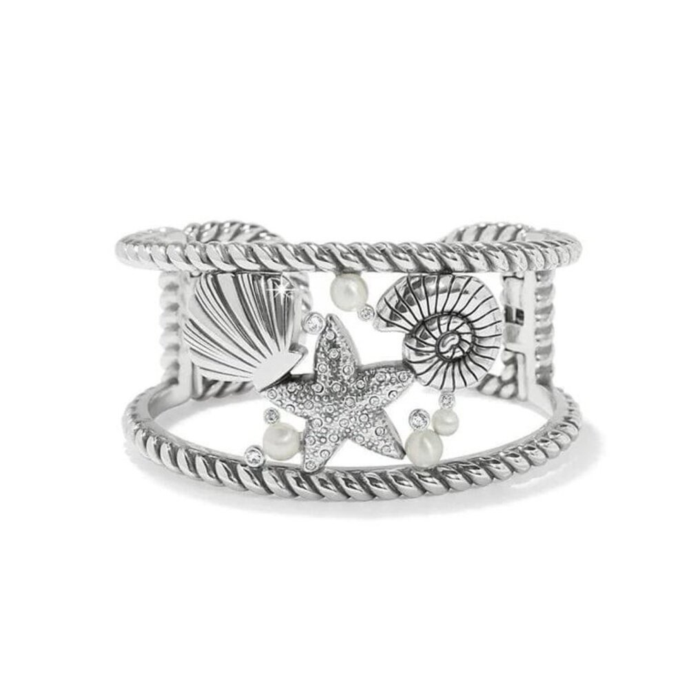 Brighton Sea Dreamer Double Hinged Seashell Bangle Bracelet Silver   NWT $138